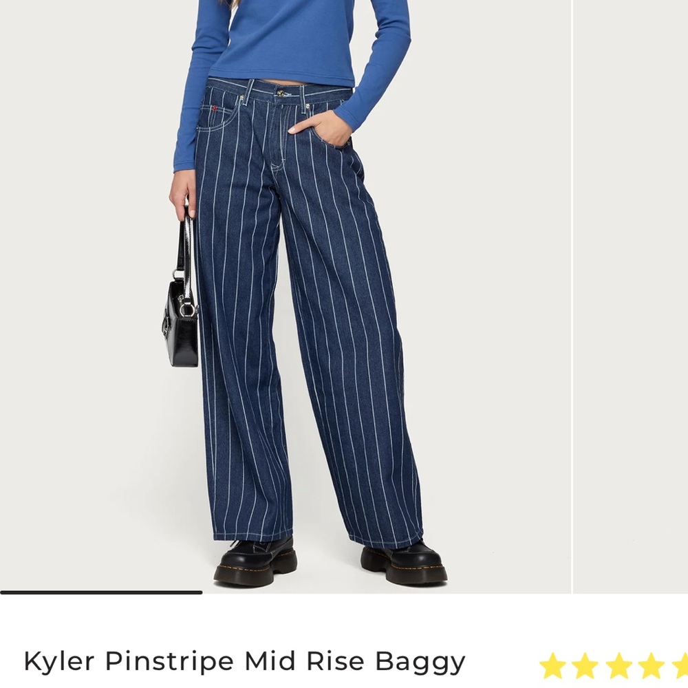 Pinstripe Wide Leg Denim Jeans Edikted Small NWT - Current
